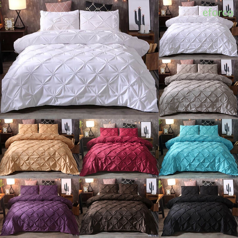 Ef Pintuck Soft Duvet Set Plain Cotton Qulit Cover Bedding Set
