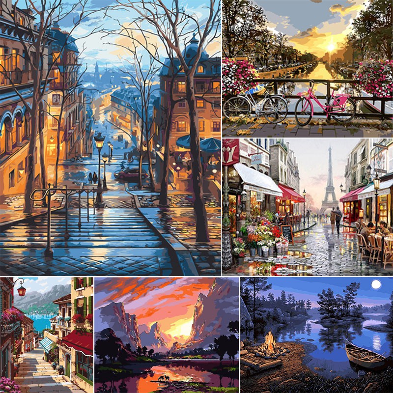 Painting By Numbers Scenery DIY Oil Coloring: Bạn đam mê vẽ tranh và muốn trải nghiệm cảm giác sáng tạo của mình? Hãy thử trải nghiệm trò chơi vẽ tranh theo số vô cùng thú vị này. Bạn sẽ nhận được một bộ kit gồm các bức tranh phong cảnh với số liên kết tương ứng. Chỉ cần dùng bút chì hoặc sơn màu để tô điểm, bạn sẽ có ngay một bức tranh phong cảnh tuyệt đẹp.