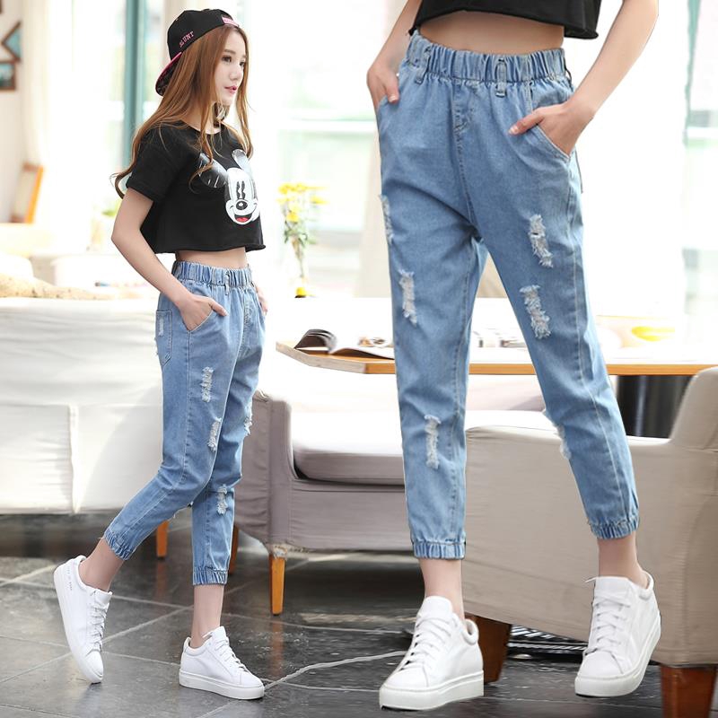 Korean Ankle Ripped Jeans Loose Student Straight Leg Beam Women Casual Pants Seluar Jeans Wanita Kasual