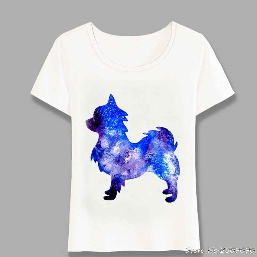 Long Haired Chihuahua Watercolor T Shirt Summer Fashion Women T
