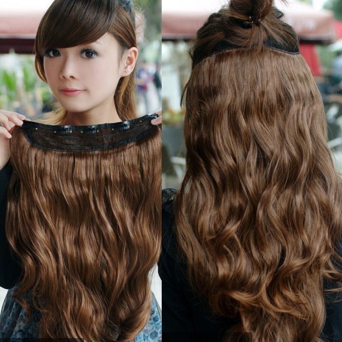 Women Long Wavy Curly Five Clip Onepiece Clip In Hair Extensions