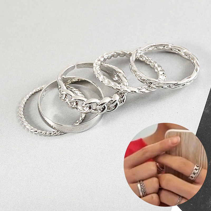 5pcs Set Fashion Bts Same Stylesilver Finger Ring Set Bangtan Boyspunk Rings Shopee Malaysia