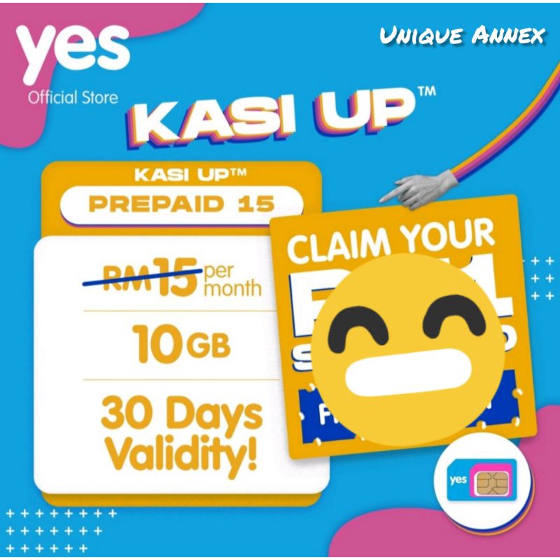 SimKad YES Kasi Up Prepaid (10GB data 30 hari) , YES Sim Card