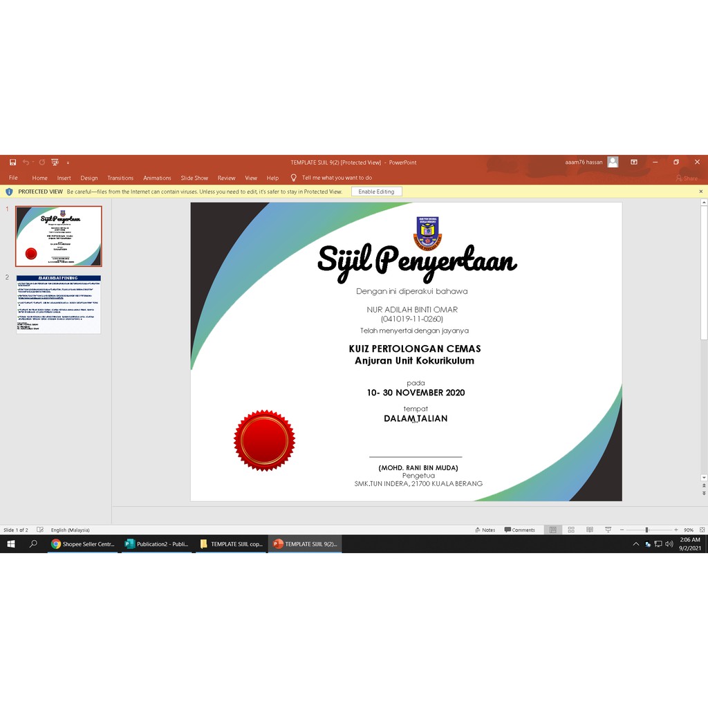 Template Sijil Peryertaan Dan Penghargaan Dalam Power Point Mudah Edit Ver2 0 Shopee Malaysia