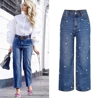 jeans with pearl beads