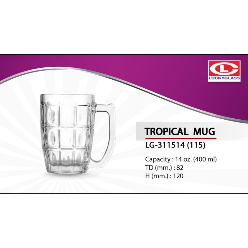 Lucky Glass Tropical Mug 14oz / Glass Mug / Cawan Kaca / Tumbler Kaca