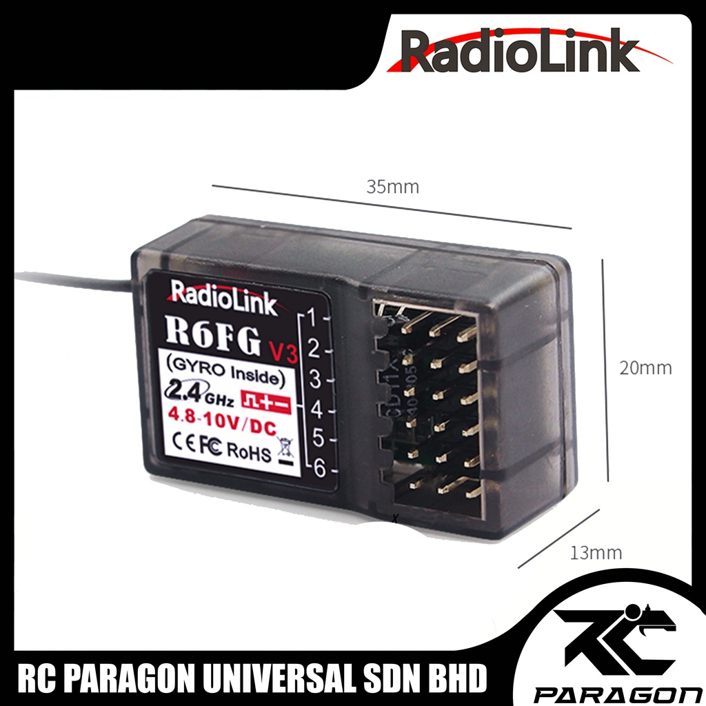 QWinOut Radiolink FHSS R6FG 2.4G 6 Channel Radio Control System RC6GS RX Receiver 