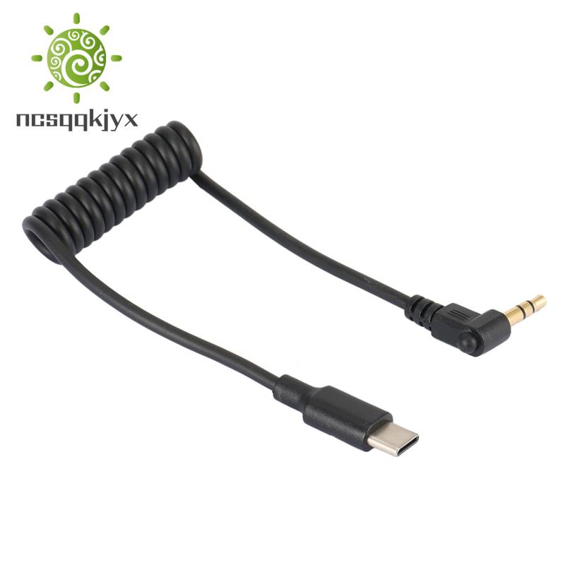 TypeC To 3.5MM Male Spiral Aux Cable, USB C Male 90 Degree Right Angle