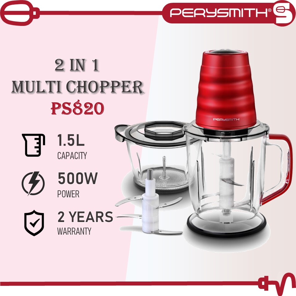 PERYSMITH Multi Chopper PS820 (1.5L/500w) 2 in 1 Mini Food Processor