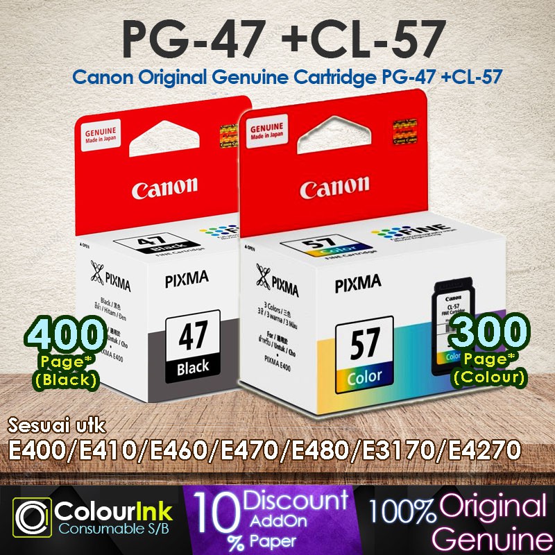 Canon PG47 + CL57 Combo Cartridge E400/E410/E460/E470/E480/E3170
