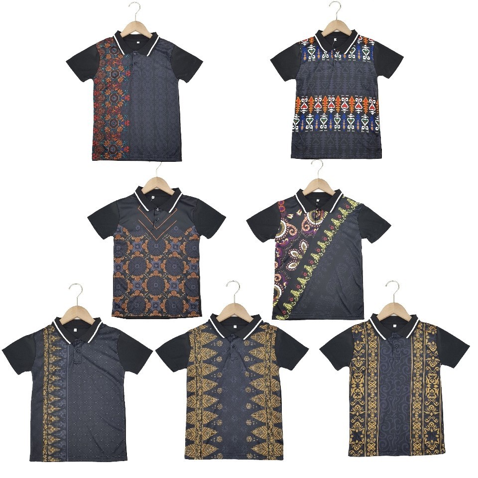 Kids T-shirt Collar Jersey Material Batik Print | Baju T-shirt Kolar ...