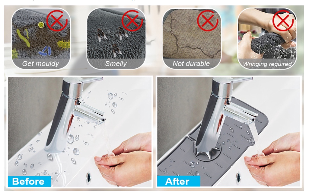 Kitchen Sink Splash Guard, Silicone Faucet Splash Water Catcher