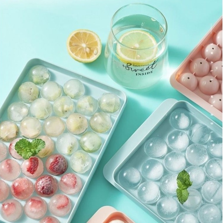YQ Round Ice Cube Tray with Lid Plastic Ice Cube Mold Refrigerator