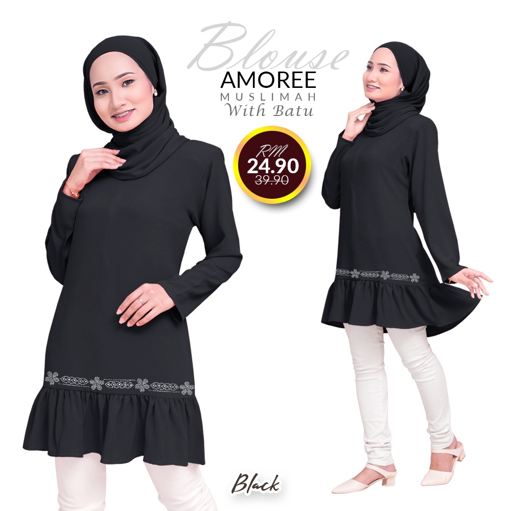 ❃ Best Price Discount Deal ❃ Amoree Ruffles Blouse Muslimah With Batu by Haute Binti Muslimah (V1)