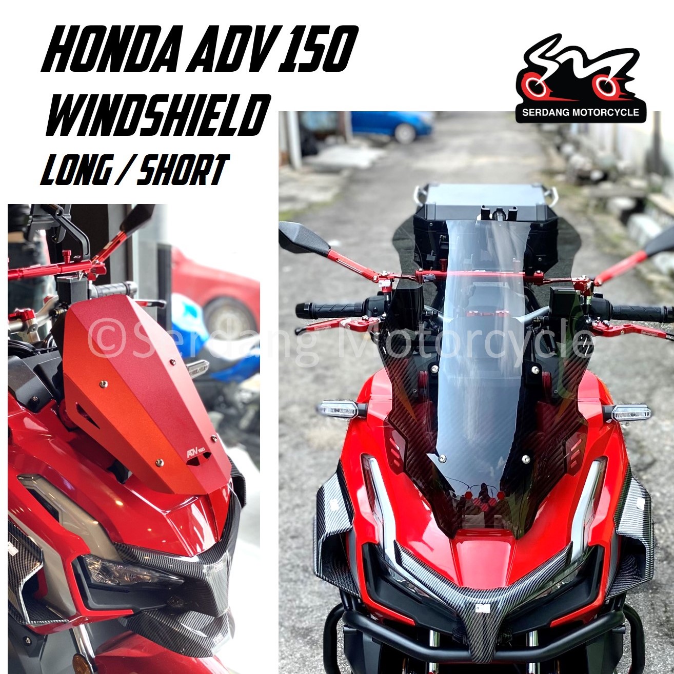 Honda ADV 150 Windshield Long Smoke Clear Visor High Cermin Depan Black
