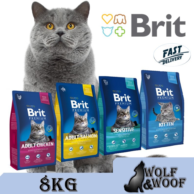 Brit Premium Cat Dry Food 8kg - (Brit Premium Salmon, Brit Sensitive ...