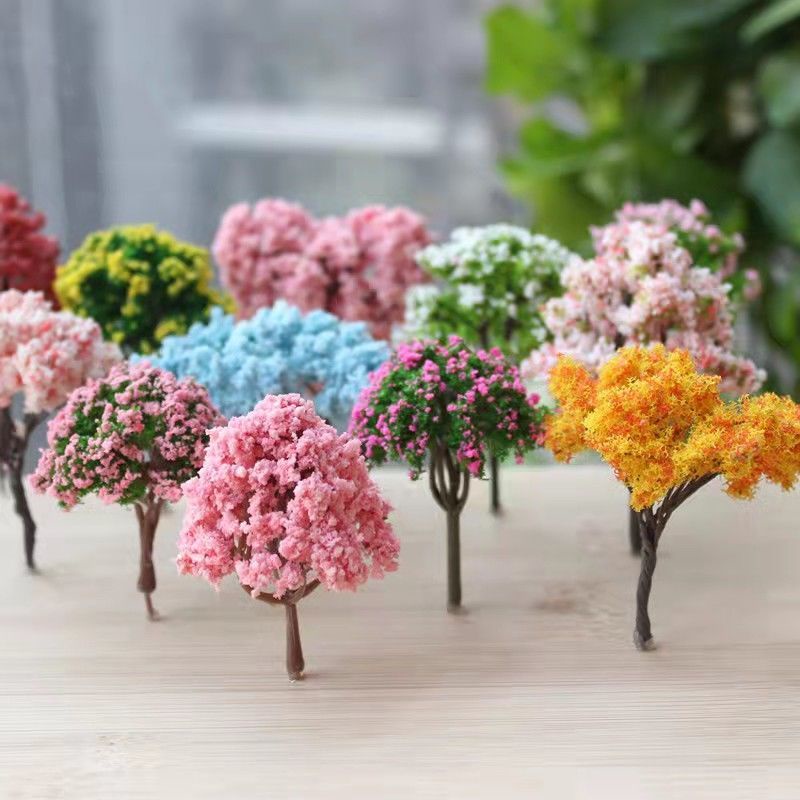 Micro Landscape Simulation Tree Cherry Blossom Fruit Tree Coconut Tree Creative Plastic Flower Ornaments Simulation Christmas Tree Flower Tree Succulent Potted Plant Decoration Desktop Garden Decoration House Model Villa Flowers Matching Zakka Handmade Or