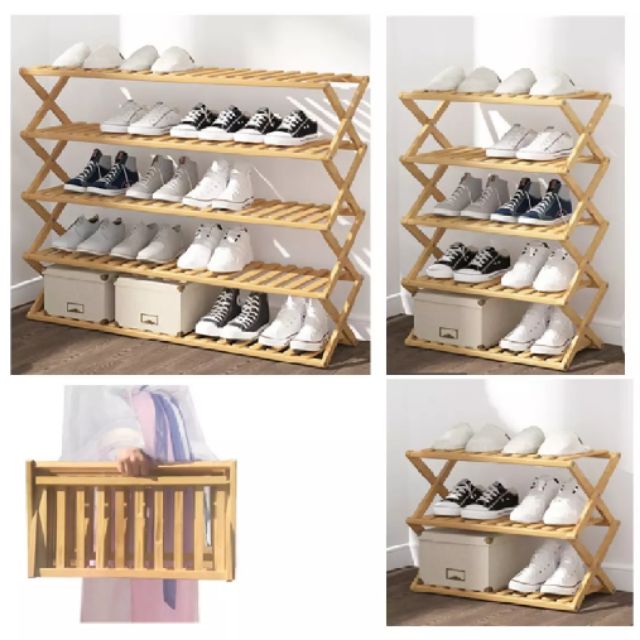 Folding Shoe Cabinet Bamboo Shoe Rack Multi Layer Shoe Cabinet Storage Rack Home Shoe Cabinet Space Saving Shopee Malaysia