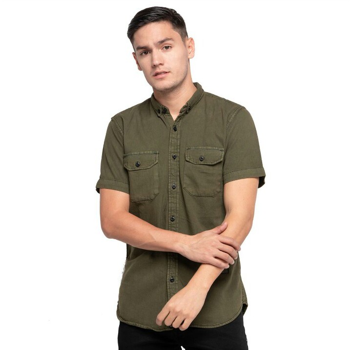 army green denim shirt