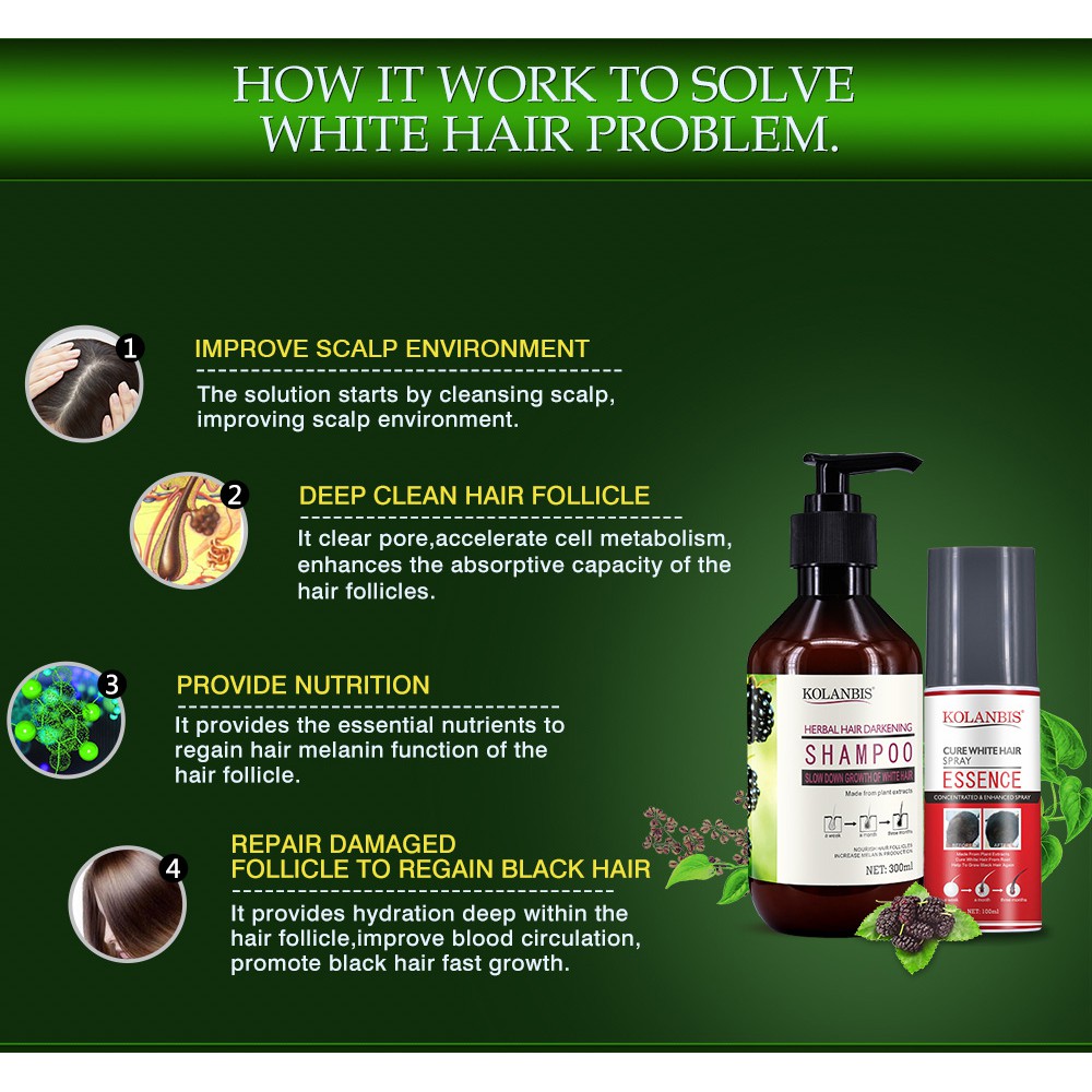 4 In Set Hair Darkening Shampoo Anti White Hair Spray Gray Hair