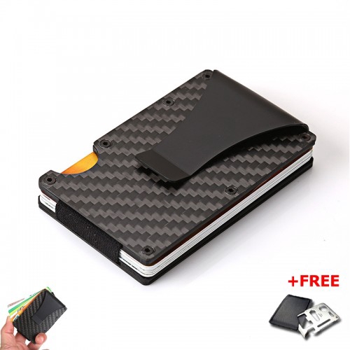 Dompet RFID Simpan Kredit Kad Bank dan Duit Dengan Selamat RFID Slim Black Carbon Fiber Credit Card Holder Simple Wallet