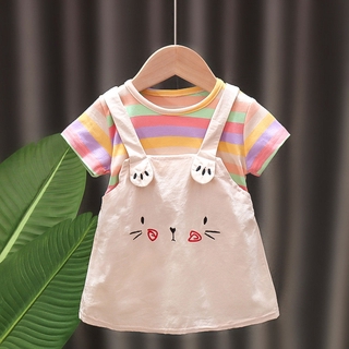 Cute Cat Baby Girl Dress Summer Striped Baby Clothes Short Sleeve Soft Cotton Kids Infant Toddler Dresses
