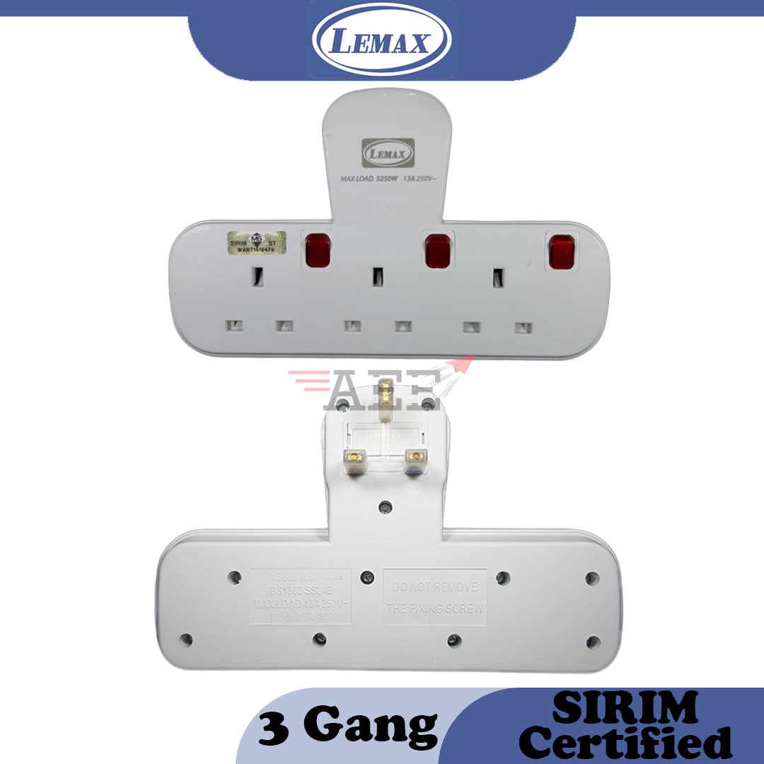 Lemax 3 Socket / 4 Socket T-Adaptor With Neon (Sirim Certified)