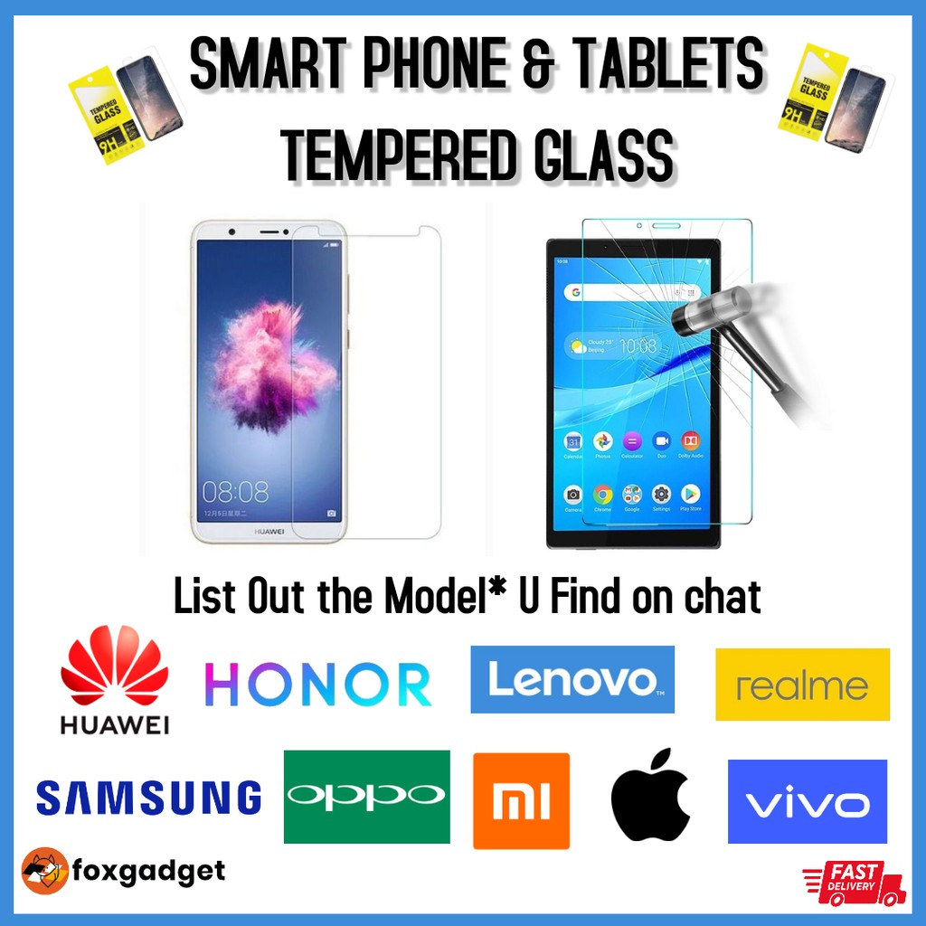 Branded Smart Phone & Tablets Tempered Glass and Kaizen Screen Protector - Ready Stock - (List Out the Model)