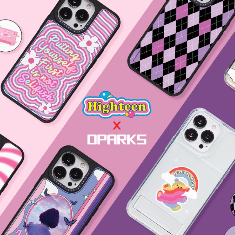 【Korean Phone Case】 Limitied Edition Highteen X DPARKS Collection Card Storage Twinkle Effect Holder Kickstand Protective Bumper Collection Compatible for iPhone 13 Pro Max Mini Made in Korea HandMade