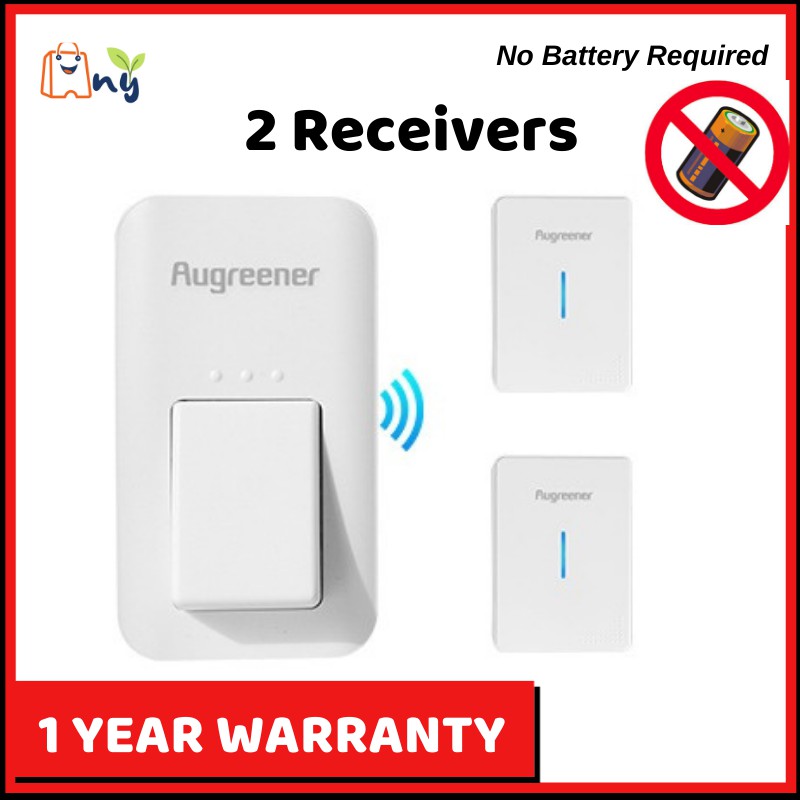 Original Augreener 2 Receivers UK Plug Wireless DoorBell Self Powered