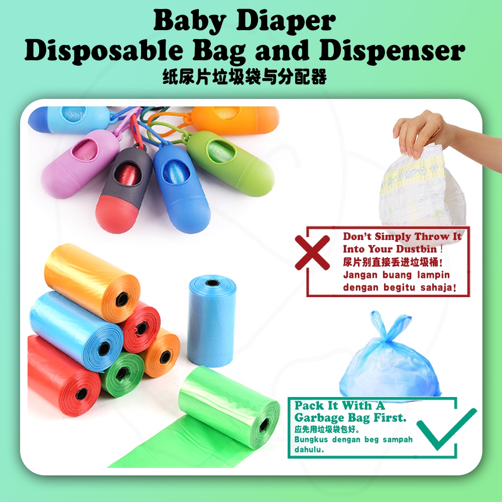 [/] Diapers Pet Poops Mini Small Garbage Plastic Bag Refill Rolls and Dispenser 尿片垃圾袋与分配器 Beg Sampah Plastik