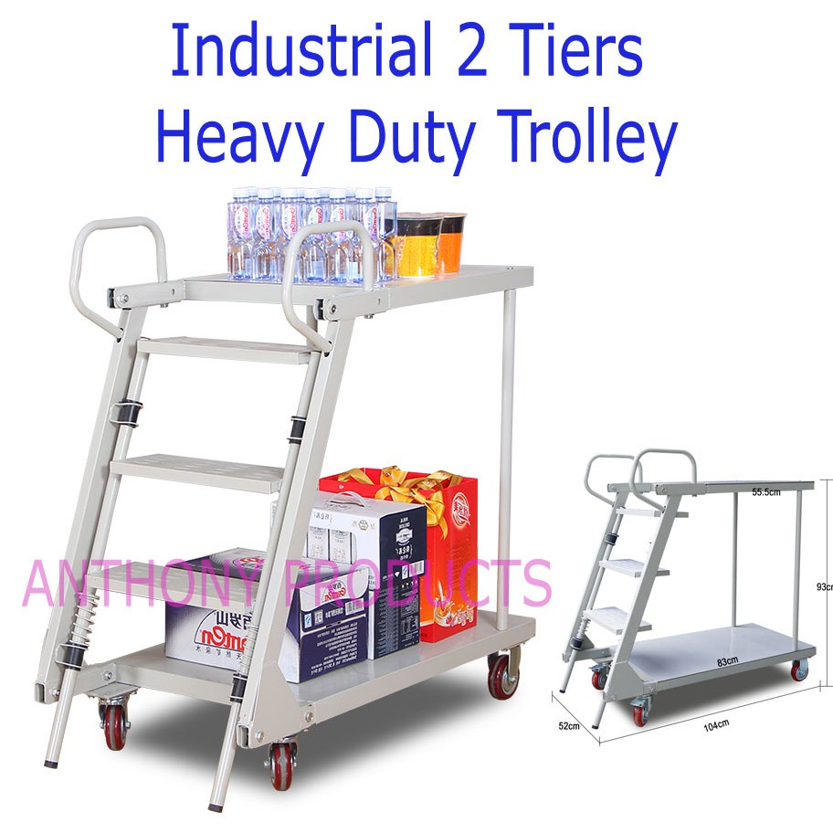 Industrial 2 Tiers Heavy Duty Trolley Metal Platform Trolleys With
