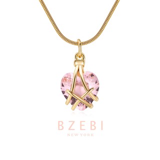 BZEBI Gold Plated Pink Heart Barbie Necklace Crystal Birthstone Pendant Cubic Zirconia 398n