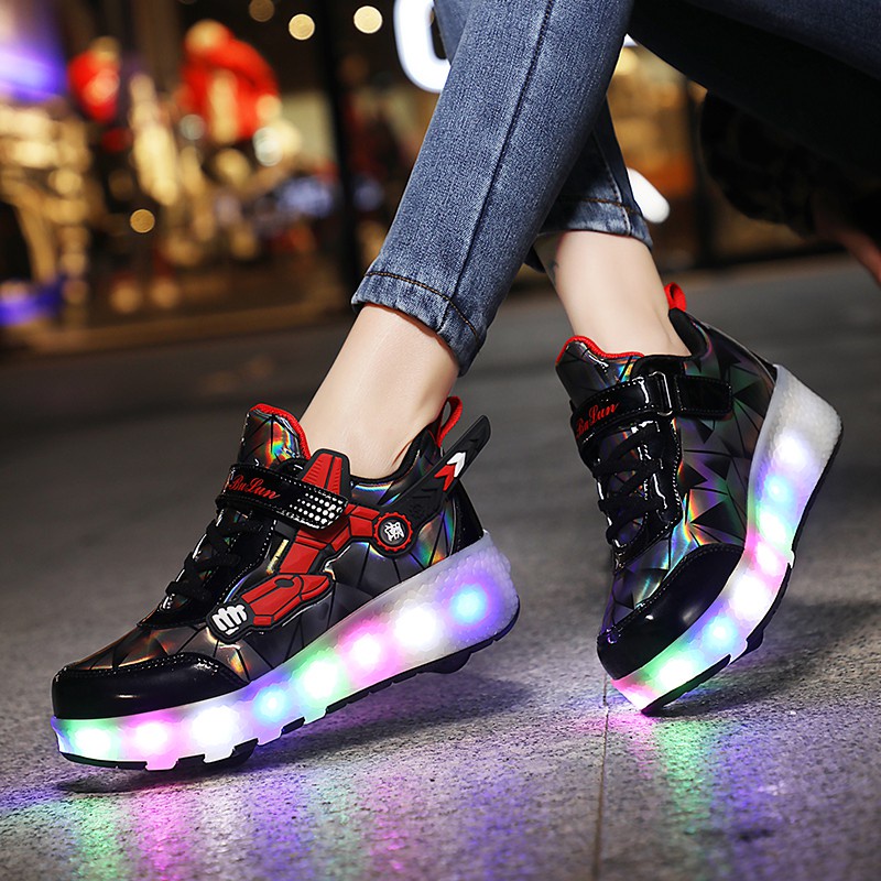 Caobaba Kids Fashion Colorful LED Light Shoes Kids Adult Ultra-light Roller Heelys Skates One/double Wheel Sneakers raya