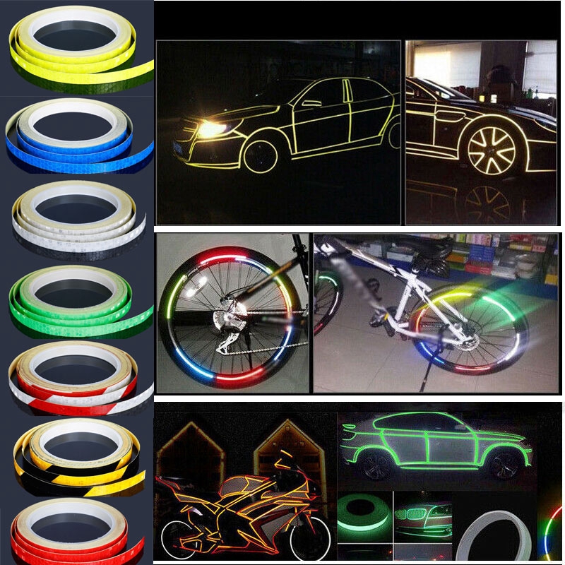 Bicycle Cycling Bike Reflective Stickers Hi Vis Viz Safety DIY Reflector Tape 8M