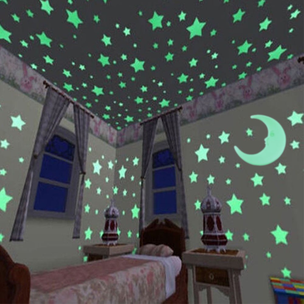 Stars And Moon In The Dark Star Plastic Stickers Kids Ceiling Wall