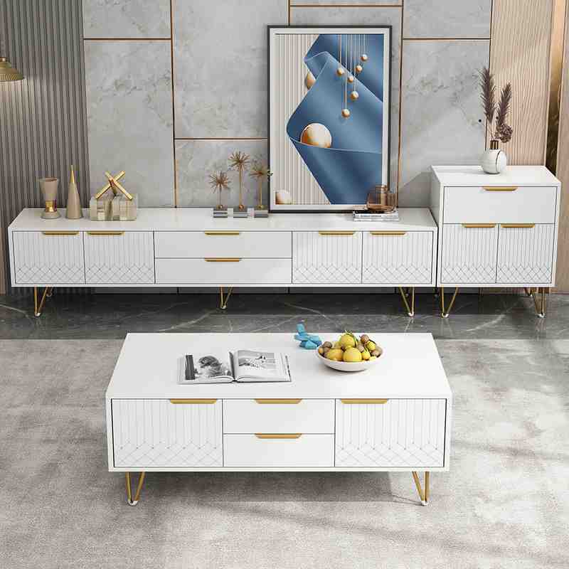 [PRE ORDER] Modern Minimalist Geo Style White TV Coffee Table Side Table Set