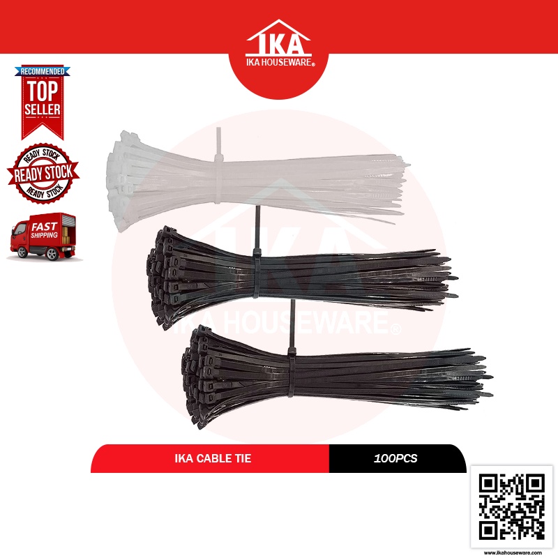 IKA Cable Tie White/ Black (100pcs) Cable Management Zip Tie Pengikat