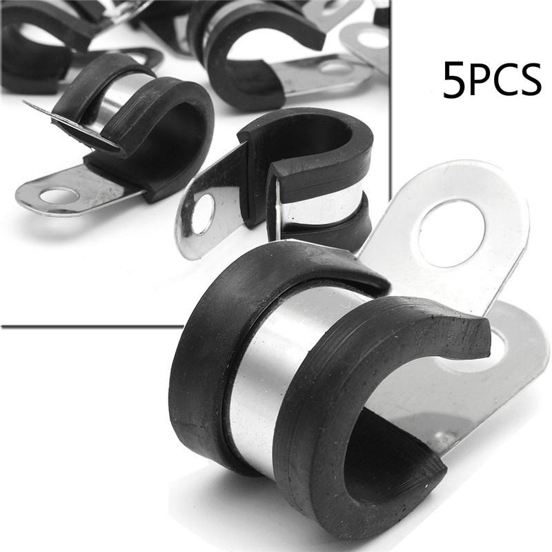 5Pcs Rubber Lined P Clips 304 Stainless Steel Pipe Clamp Fastener Holder Metal Cable Mounting Fuel Hose Pipe Clamp 8mm Yudesun Hose Clamp Tool