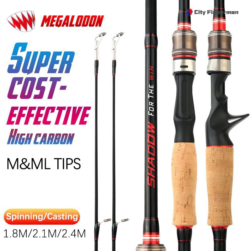 ◕Megalodon Fishing Rod 2TIPS M+ML TIPS 1.8M/2.1M/2.4M Lure rod Super cost-effective Sea fishing rod Carbon rod Carbon fi