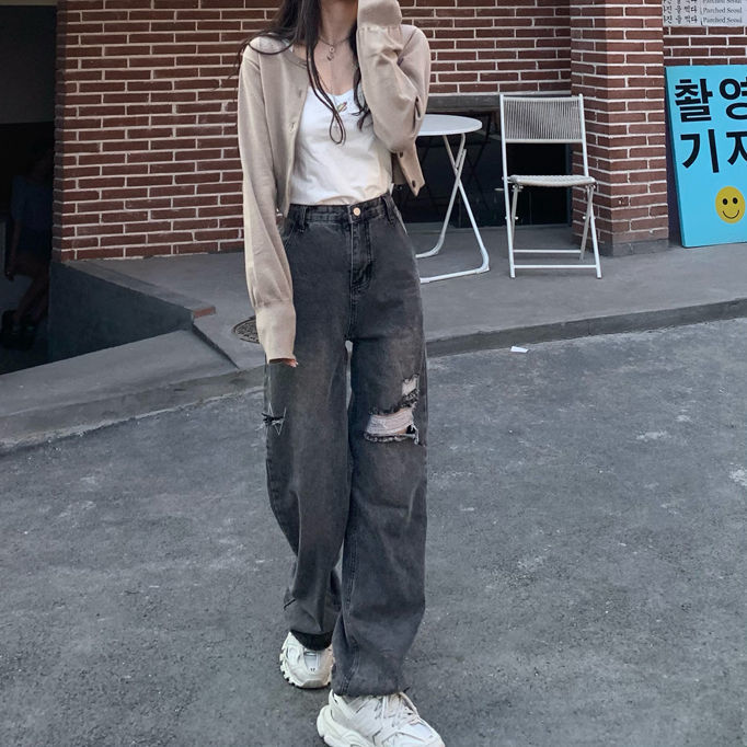 High Waist Grey Jeans Pants Women's 