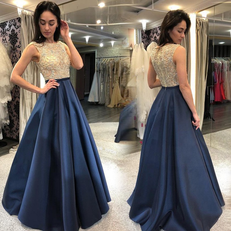 Ready Stock Elegant Navy Blue Wedding Dinner Evening Dress