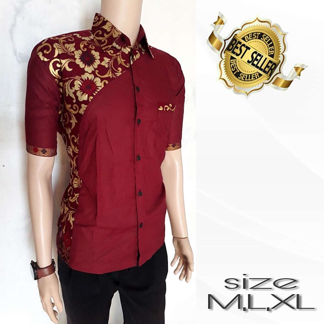  KEMEJA  BATIK  LELAKI MAROON GOLD  Shopee Malaysia