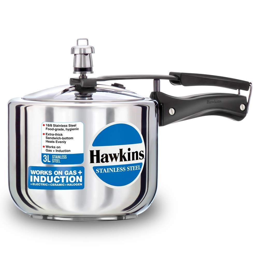 Hawkins Stainless Steel Pressure Cooker Induction Compatible + Gas  (3Litres & 5 Litres)