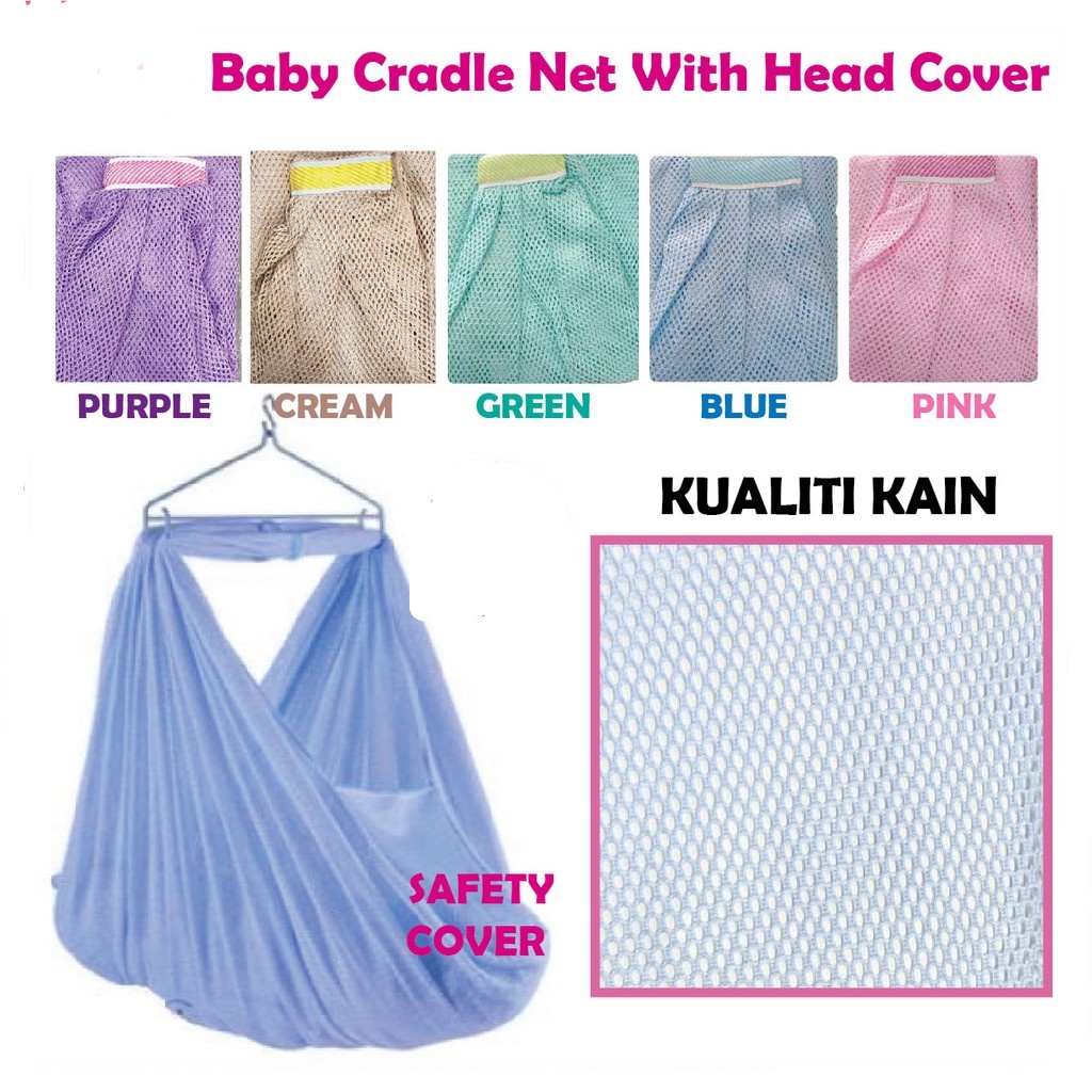 READY STOCK Baby Cradle Net With Head Cover Sarong Sarung Kain Buai