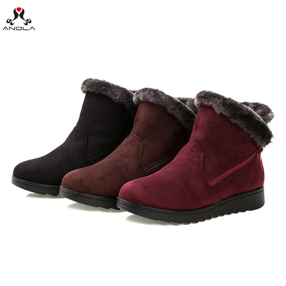 【Anola】 New Women Flat Winter Warm Lining Snow Ankle Boots Gift For