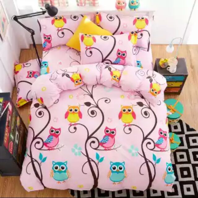 Owl Cartoon Bedsheet Set Cadar Single, Owl Bed Sheets Queen