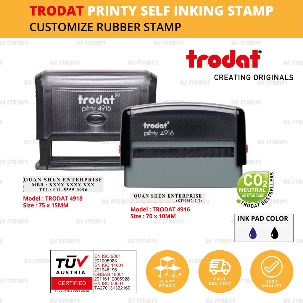 Trodat Self Inking Stamp Customized Rubber Stamp / [Trodat Printy 4916 & 4918] [Refill Able