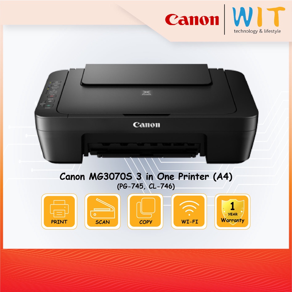 Canon PIXMA MG3070S 3-in-1 Printer (Print,Scan,Copy)/A4/Wifi/(PG-745, CL-746)