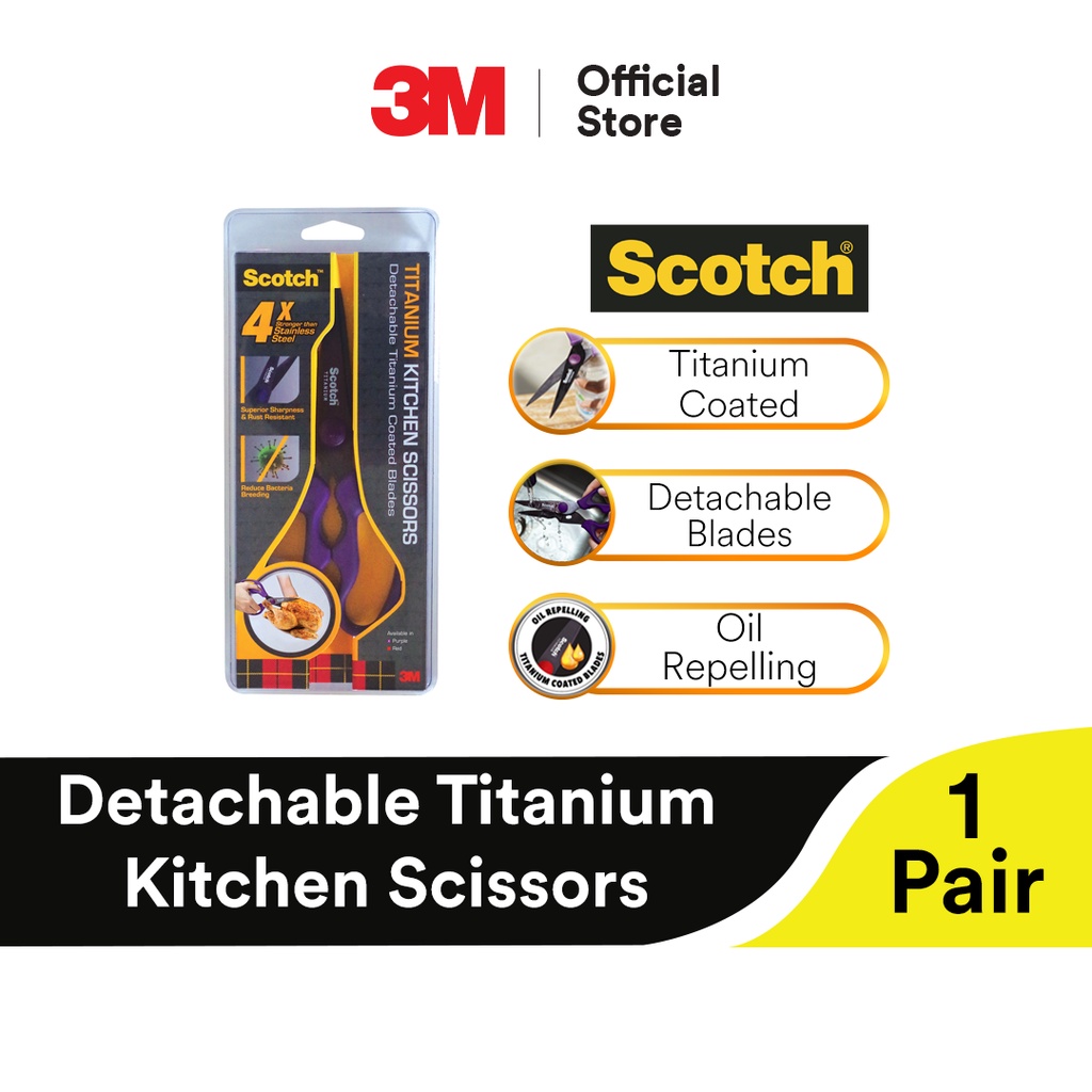 3M Scotch Titanium Kitchen Scissors Detachable (Purple / Red